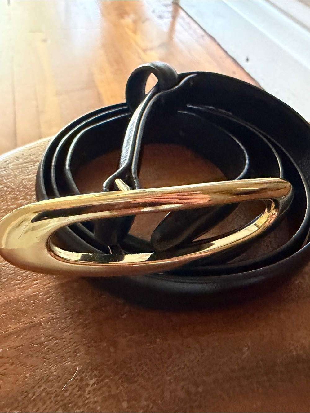 Zara Black Leather Belt with Gold Oval Buckle